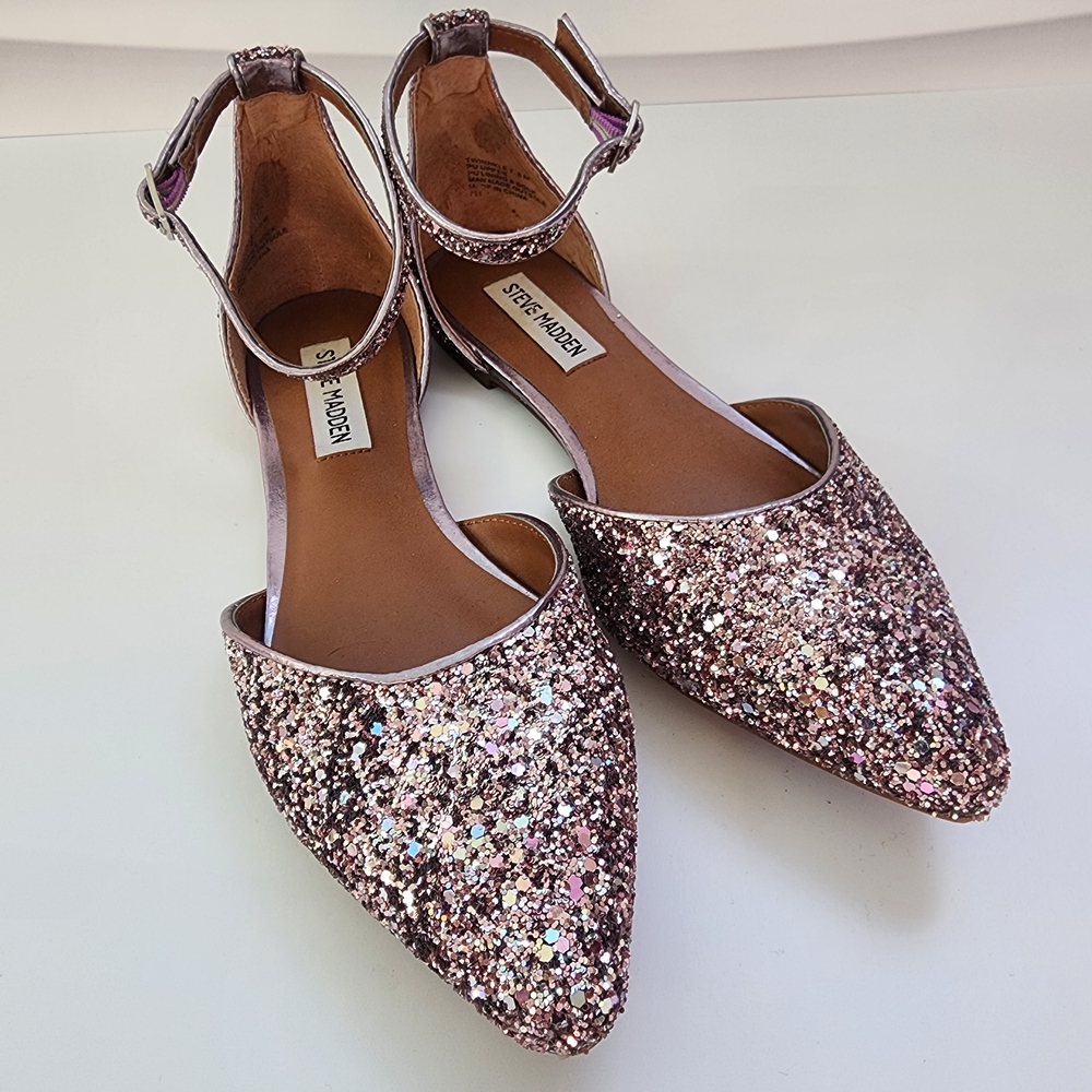 Steve Madden Lavender Glitter Flats with Ankle Strap